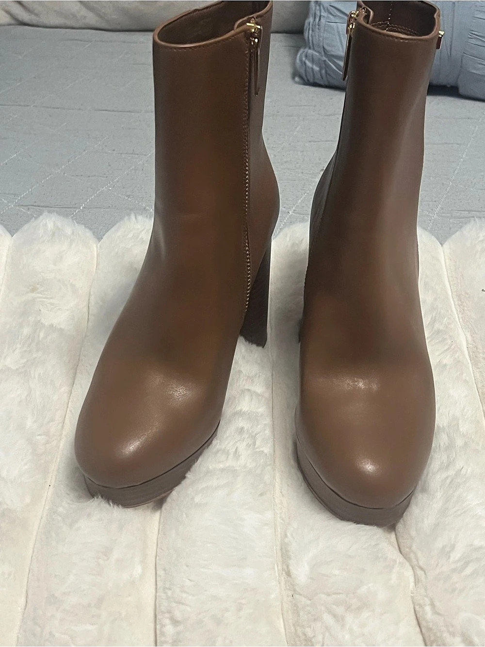 Michael Kors Mandy Block Heel Booties Brown